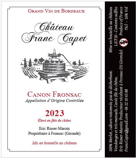Franc Capet Canon Fronsac 2023 Franc Capet Canon Fronsac 2023